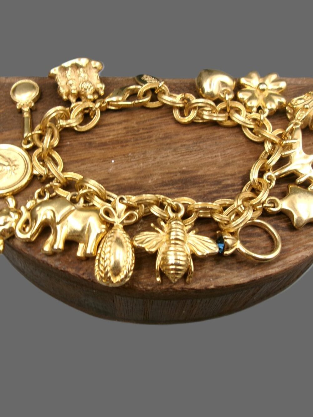 Vintage Joan Rivers My Favorite Things Charm Bracelet, Gold Plated W/ 13 Charms